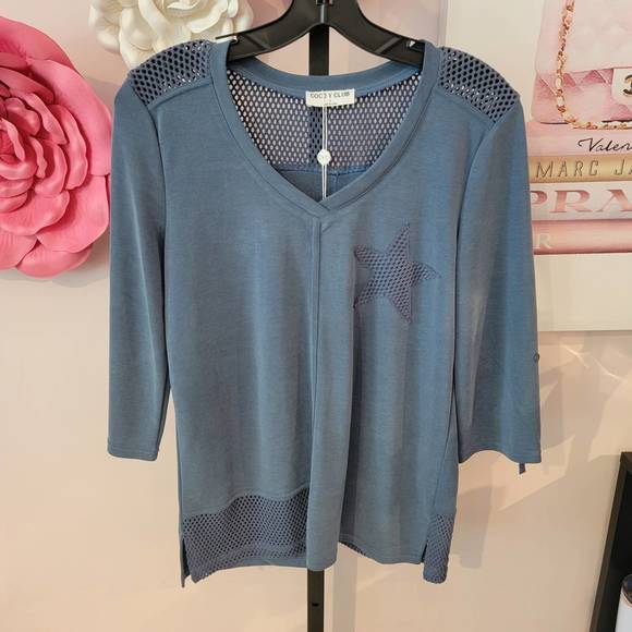 NEW COCO Y CLUB star mesh tunic in indigo - Picture 1 of 1